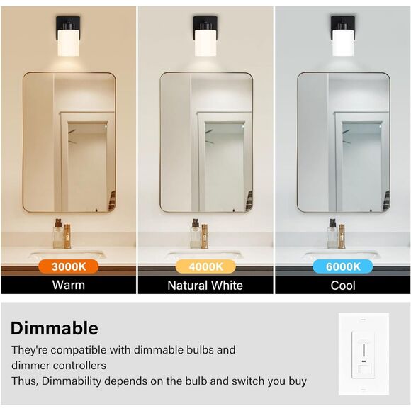 Bathroom Light Fixtures, Matte Black Wall Sconce with Milky White Glass Shade - Picture 4 of 8